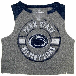 women's heather gray split v-neck tank with Penn State Nittany Lions encircling Athletic Logo